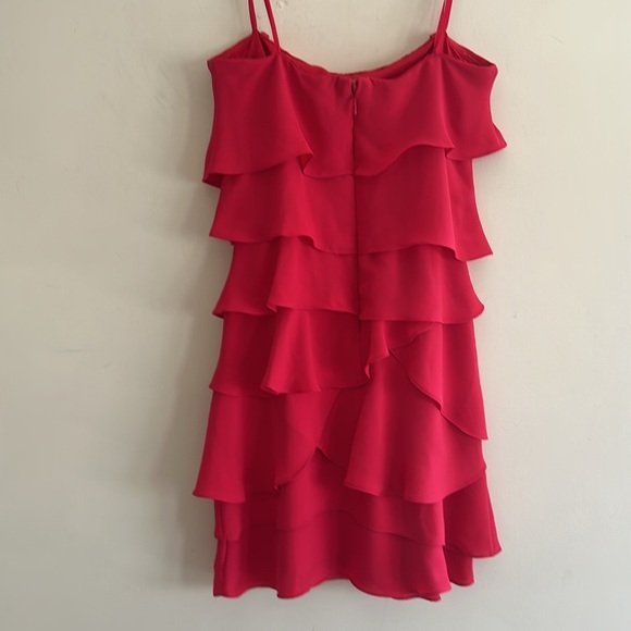 BCBGMaxazria Raspberry Tiered Chiffon Strapless Ginger Cocktail Dress Women SZ 4 - Picture 6 of 12